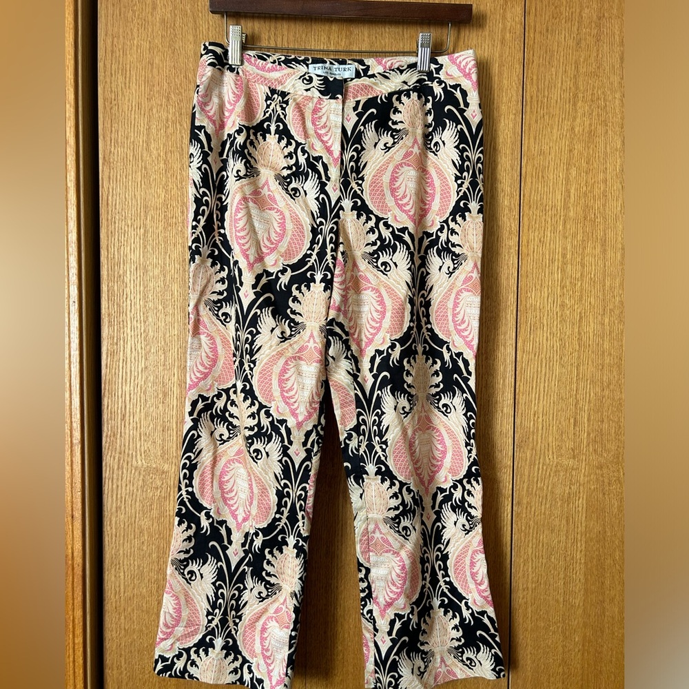 Trina Turk Black & Pink Print Crop Pants Women’s Size 8